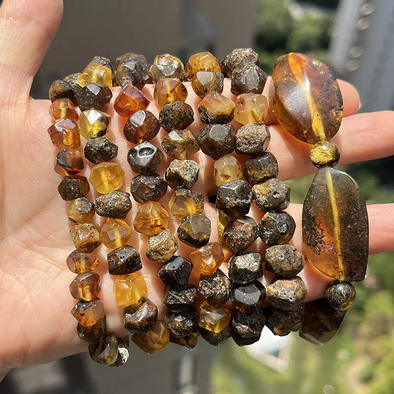 Real Faceted Amber Bracelet for Gift Unique Irregular Black Beads Original New Medical Natural Stone Healing Jewelry Wholesale