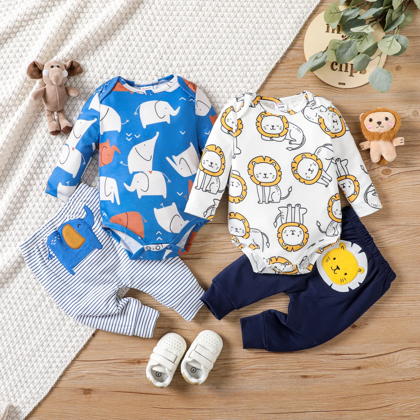 

PatPat 2pcs Baby Boy Hyper-Tactile Animal Pattern Elephant Set