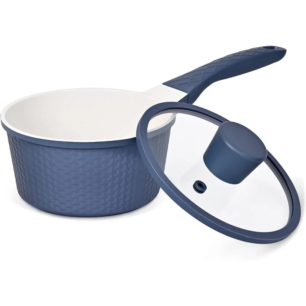 

1.5QT Nonstick Saucepan with Lid, Small Cooking Pot, Granite Coating with Cool Handle, PTFE & PFOA Free, Dishwasher Safe