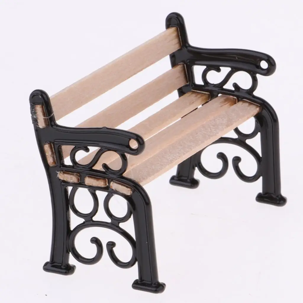 

1 12 Dollhouse Miniatures Garden Kit Outdoor Park Bench with Metal Armrest and Street Lamp for Dollhouse Decoration