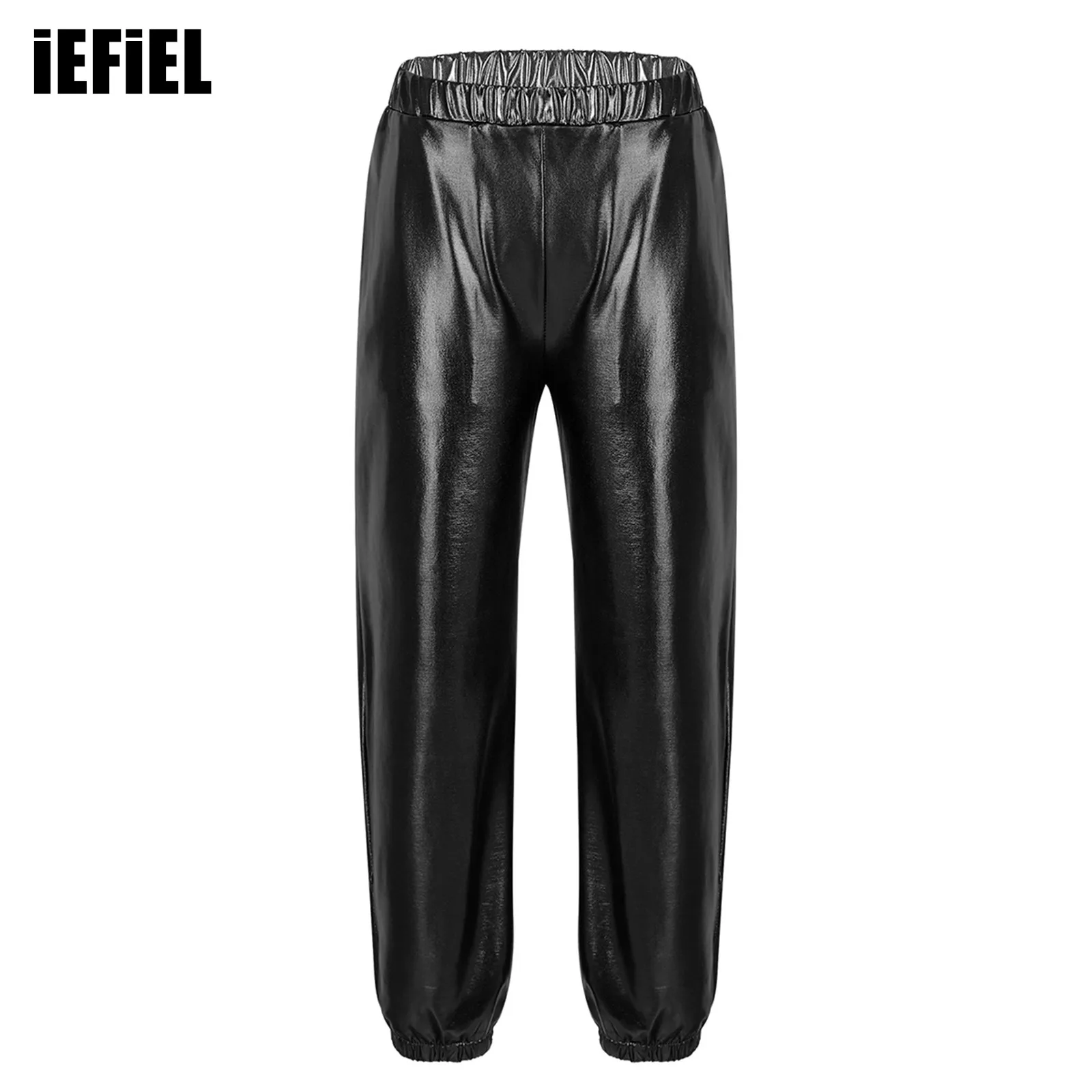 

Kids Girls Hip Hop Jazz Dance Pants Glossy Metallic Elastic High Waist Street Dancing Pants Trousers Stage Performances Costumes