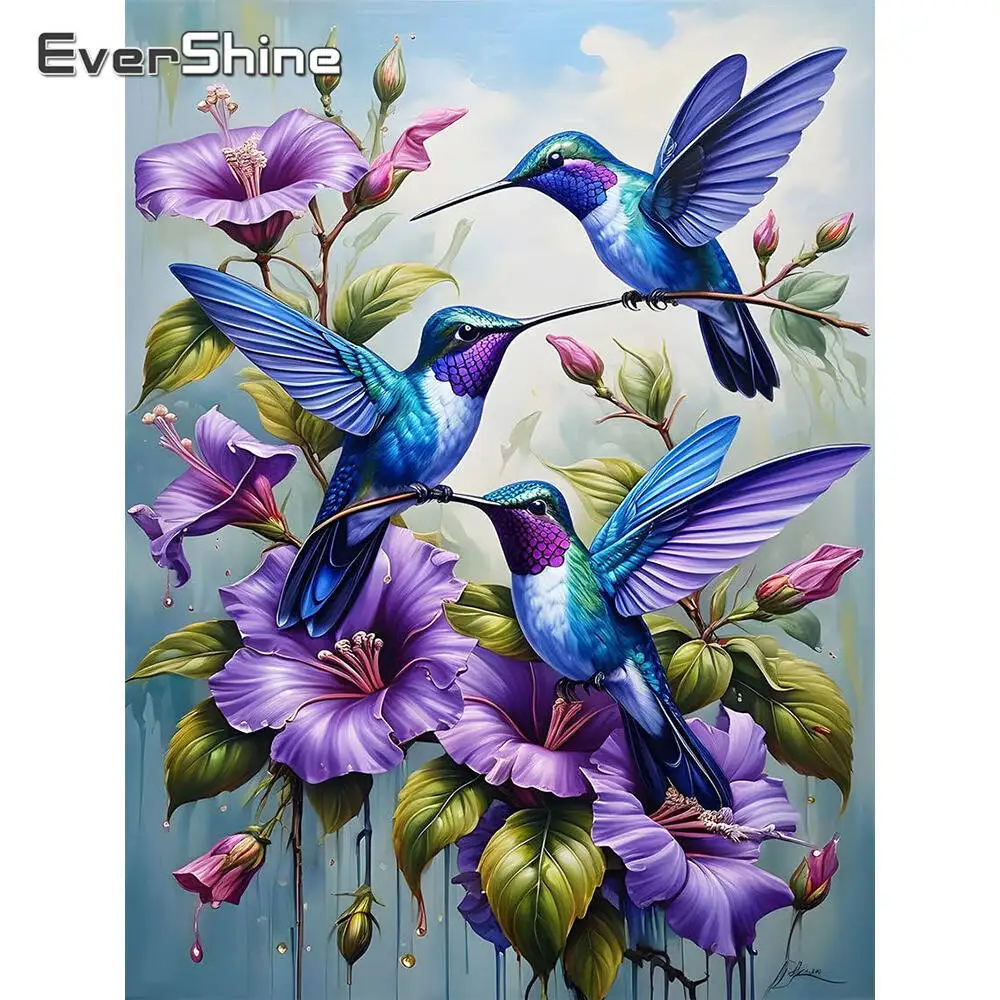 Evershine Full Square Round Diamond Mosaic Bird Animal DIY Acrylic Craft Supplies Flower Diamond Painting Hummingbird Child Gift