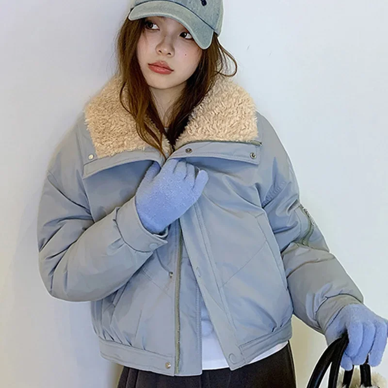Parka en fausse laine et col d'agneau pour femme, veste courte avec fermeture éclair, épaisse et chaude, de haute qualité, à la mode, hiver