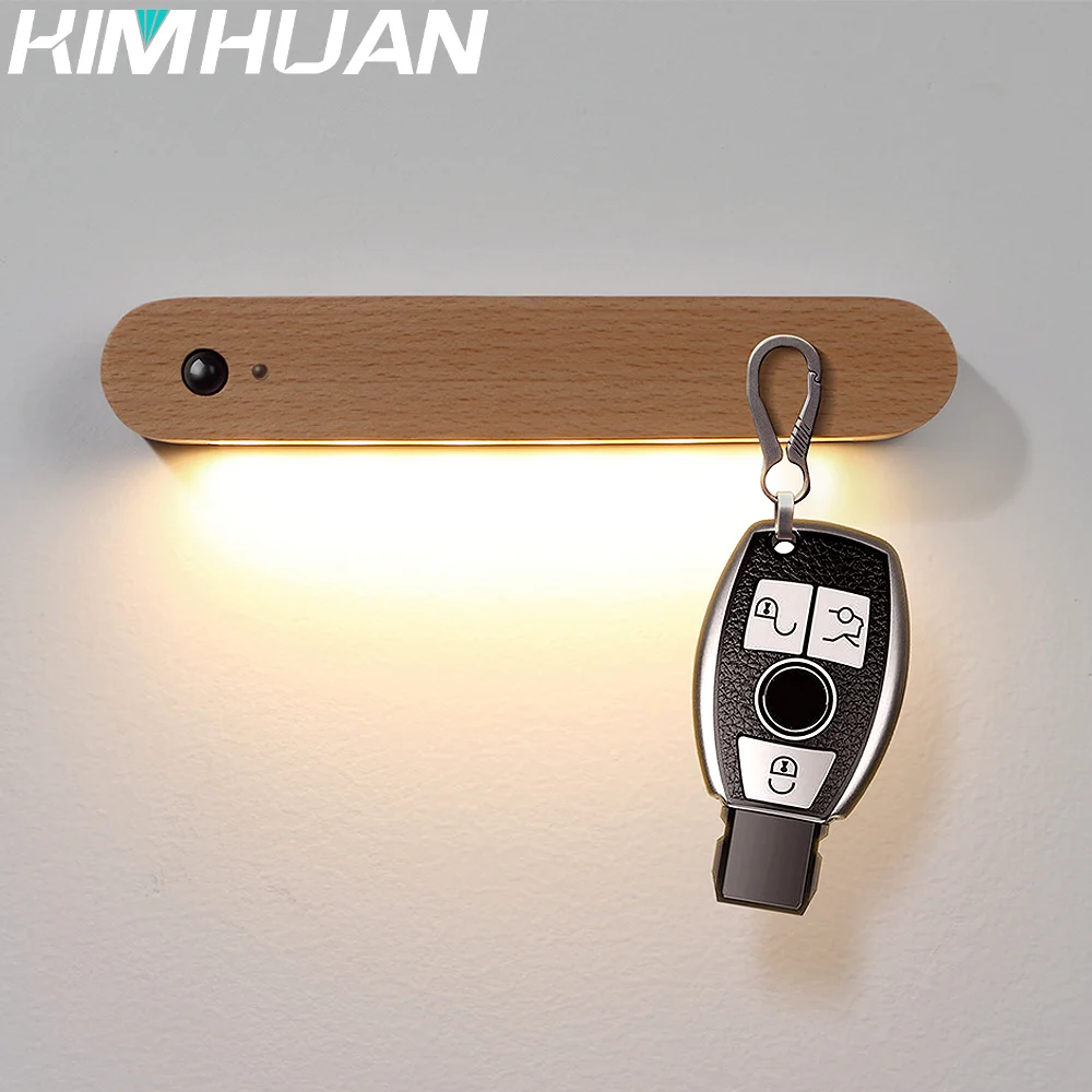 Key Hook Storage Light Entry Garden Wall Lamps Body Sensor Lights Wall Lamp Solid Wood Night Lights Wiring Free Home Decoration