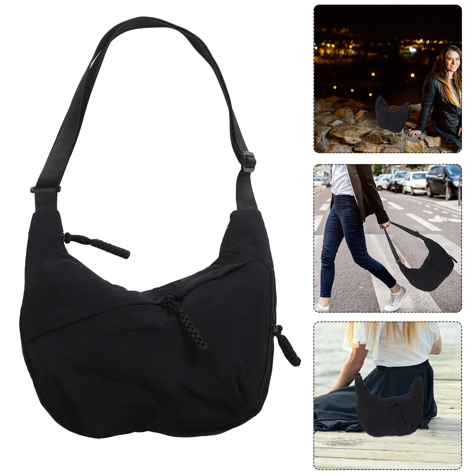 

Fashionable Single Shoulder Crossbody Bag Women Lightweight Casual Underarm Canvas Bag Black Trendy Sling Purse Daily Travel