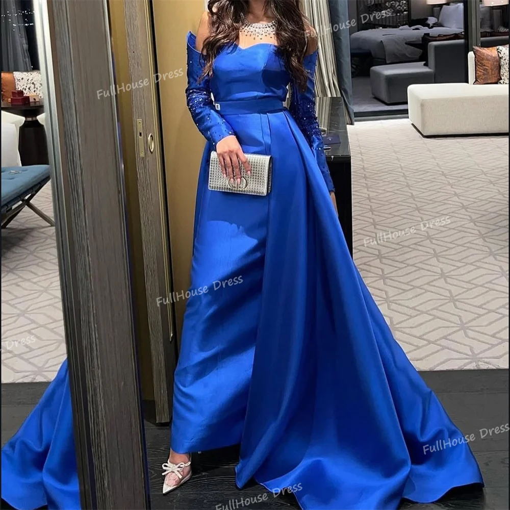 أدلى مخصص مذهل قبالة الكتف مطوي مثير غمد ثوب مسائي عارية الذراعين ماكسي الديكور 3/4 كم فستان الحفلة الراقصة مع القطار