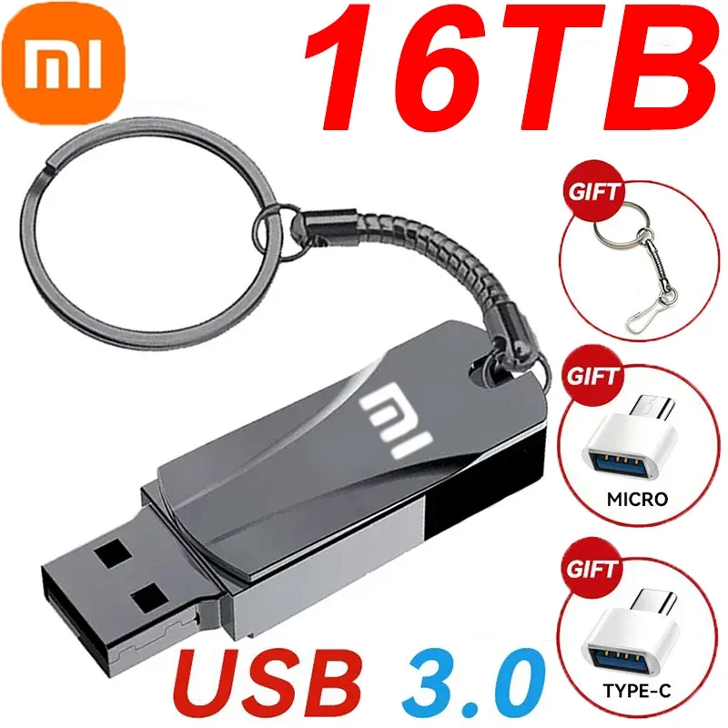 Xiaomi 16TB 3.0 USB Flash Drive Metal High-Speed Pen Drive 2TB 512GB Waterproof Type-C Usb PenDrive For Computer Storage Devices