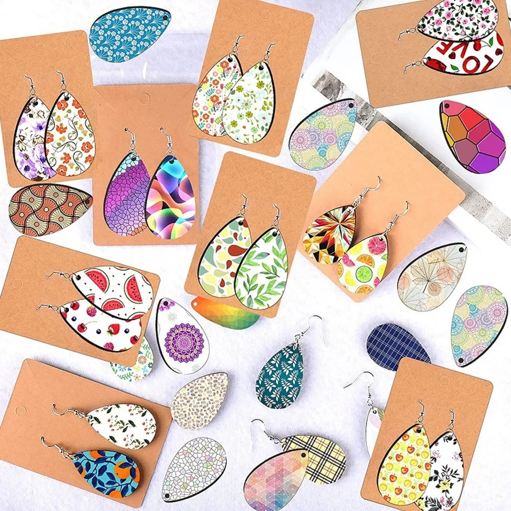 50pcs Water Droplets Sublimation Earring Blanks Set Lightweight MDF Thermal Transfer Earrings Set Ear Hook Cardboard White