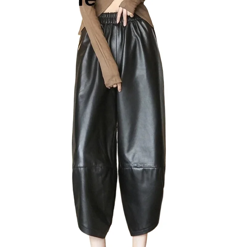 

Tajiyane 100% Sheepskin Leather Pants Female Korean Fashion Harem Pants clothes Women Clothing 2021 Pantalons Capris Pph4560