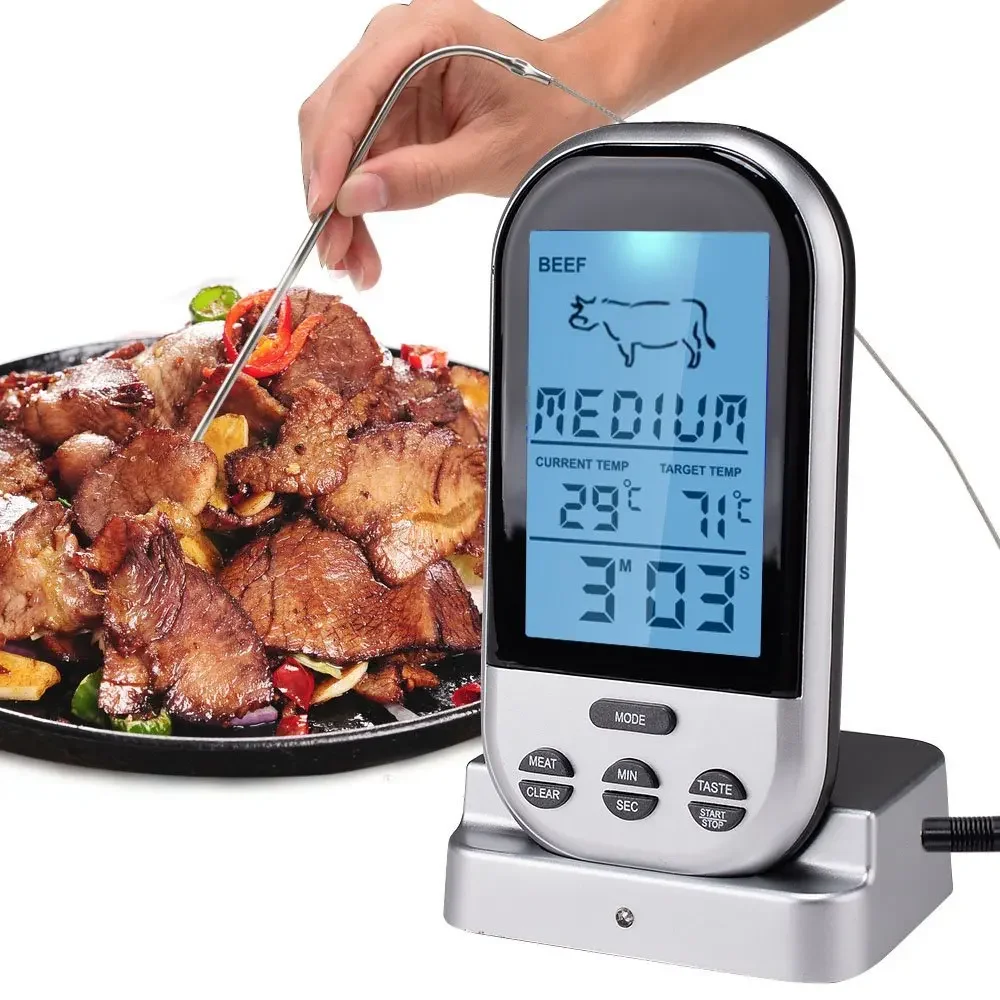 Fleischthermometer, Bluetooth, LCD, digitale Sonde, Fernbedienung, kabellos, Grill, Küchenthermometer, Heimkochwerkzeuge mit Timer-Alarm