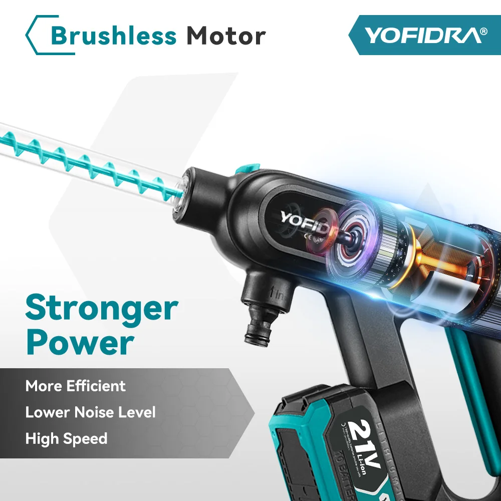 YOFIDRA 220Bar Brushless High Pressure Car Washer Gun 3 Gear Electric Garden Water Wash Spray Gun For Makita 21V Battery Pin