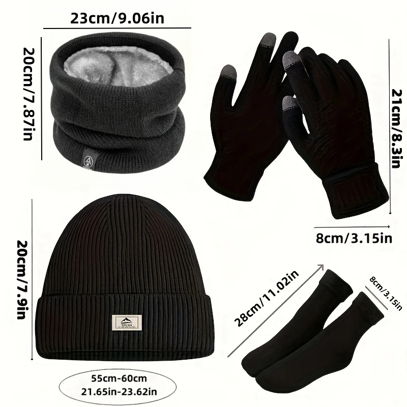 6-piece set for winter outdoor sports, including knitted yarn Faraday hat, gloves, earmuffs, and non slip socks, suitable for ca