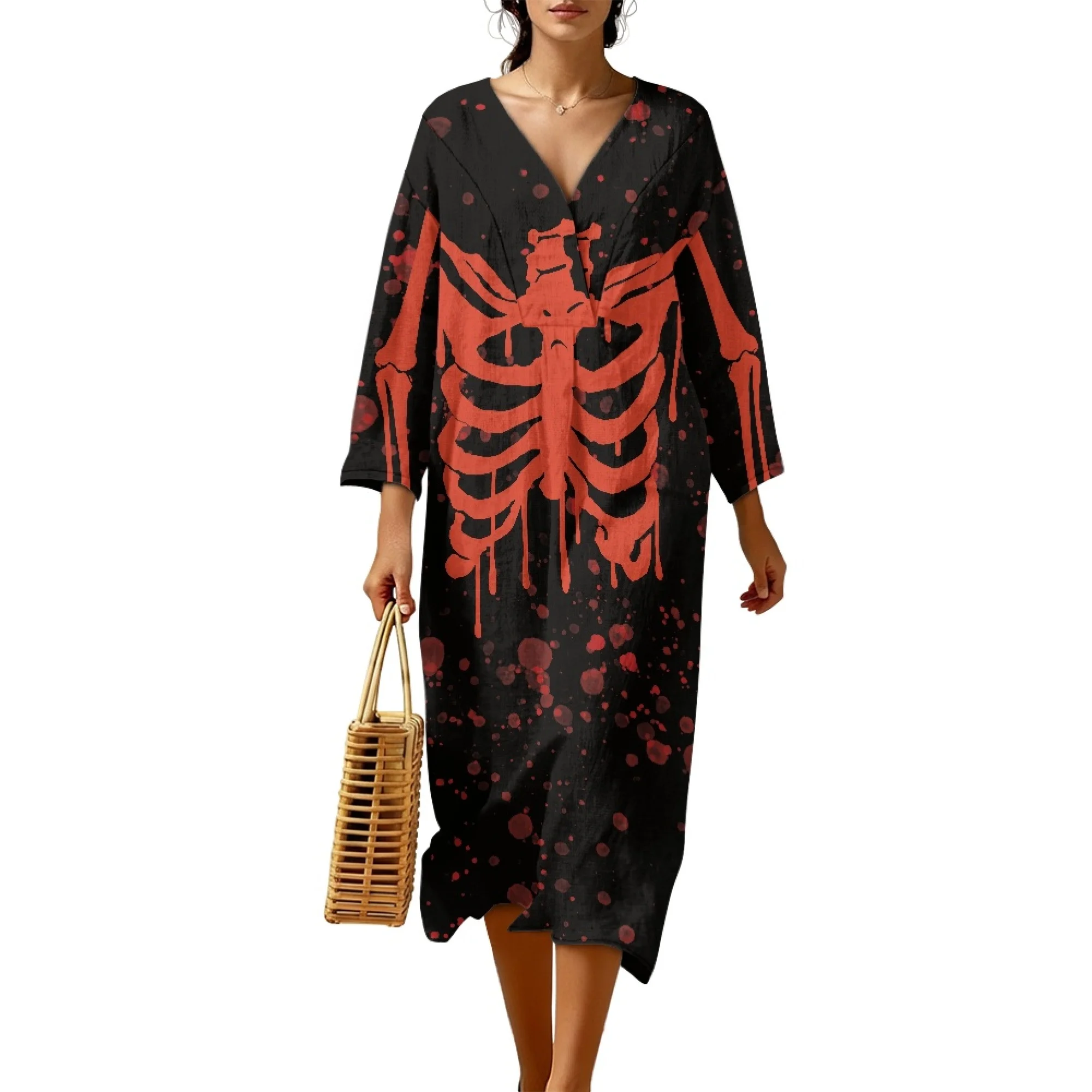 XIXIRIMIDO 2026 New Collection Women's Linen Casual Dresses Vintage Halloween Gothic V-neck Ladies Holiday Party Clearance Sales