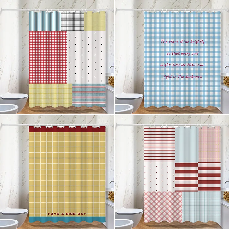

Striped Grid Series washable Dirt-Resistant Shower Curtain Shower Head waterproof Polyester Bath Curtain For Home Decor