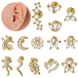 14PCS 316L Surgical Steel Cz Labret Lip Ring 16G Gold Plated Zircon Cluster Lobe Earring Cartilage Tragus Daith Piercing Jewelry
