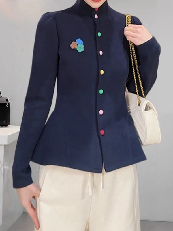 

plus Size Spring 2026 Women's Shirt Stylish Ageless Stand Collar Long Sleeve Waist Cinched Slimming Versatile Top for All