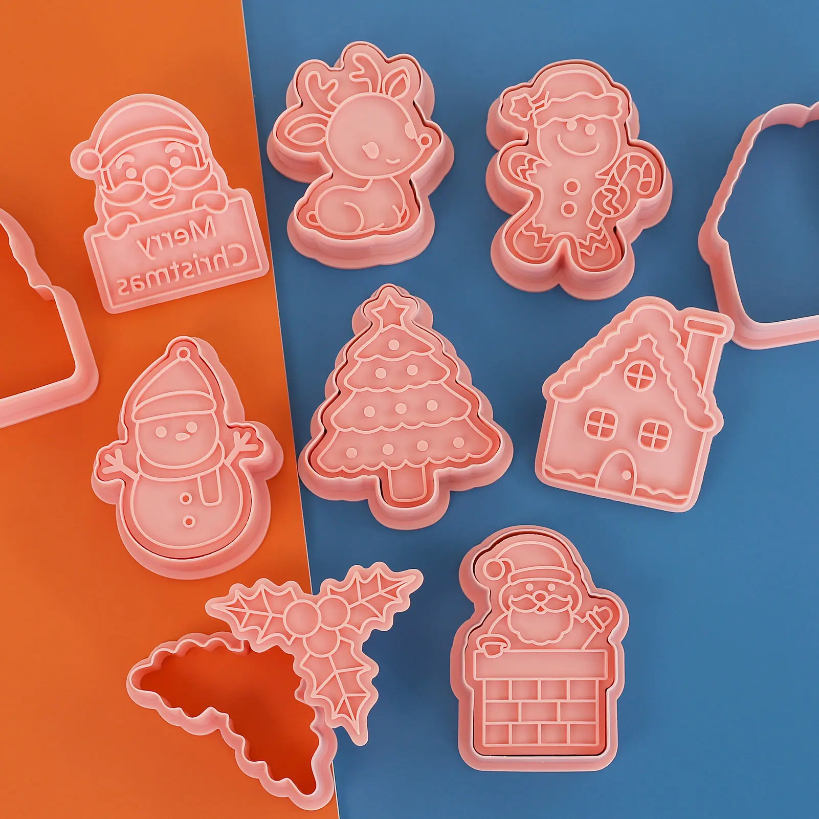 8 قطع عيد الميلاد كوكي القواطع ثلاثية الأبعاد الرنة تصميم كوكي Stamps ندفة الثلج أدوات الخبز النقش قوالب كوكي