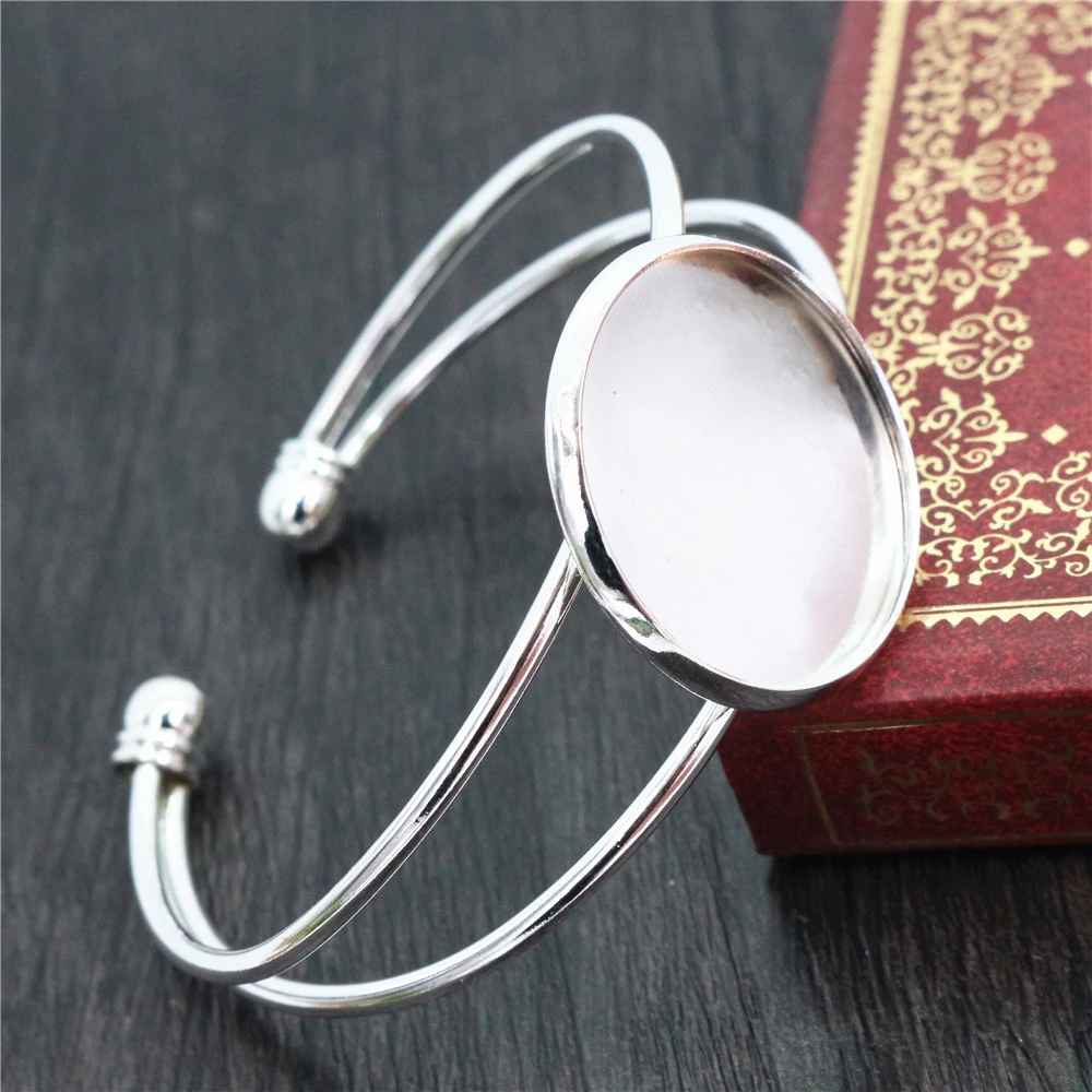 High Quality 20mm 25mm 8Colors Plated Bangle Base Bracelet Blank Findings Tray Bezel Setting Cabochon Cameo