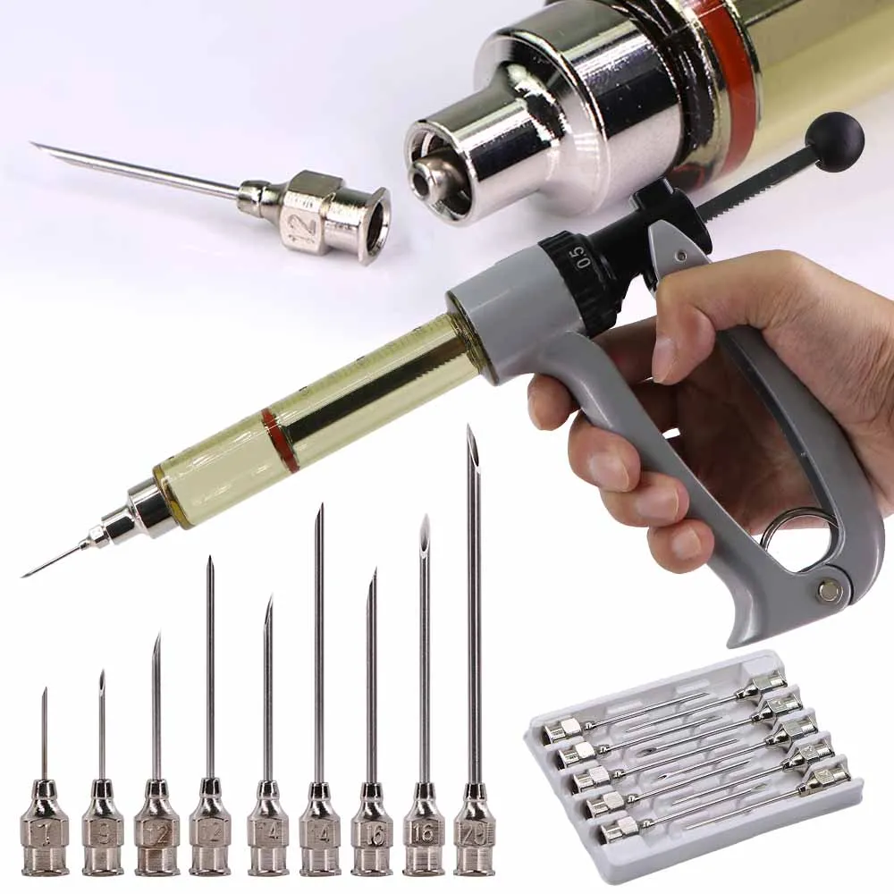 25/50ml Veterinary Syringe Vaccine Injection 5-gear Adjustable Dose 304 Stainless Steel Pinhead for Livestock Poultry Dispensing