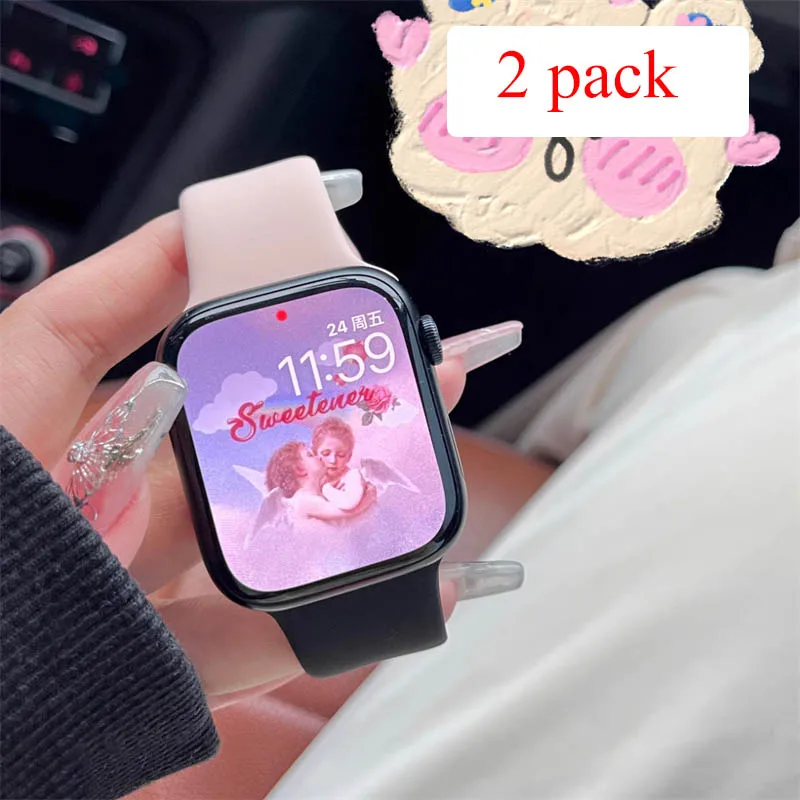 Korean Cute 2 Pieces Watch Band For Apple Watch 8 7 6 SE 5 3 Girl Sport Soft Silicone Strap For iWatch 41mm 45mm 40mm 38mm 44 42