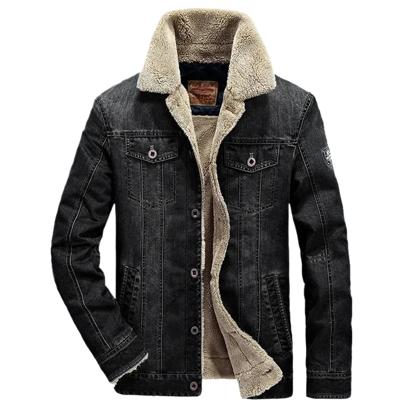 

Autumn/Winter Men's Denim Cotton Coat Fleece-Lined Lapel Warm Cotton-Padded Jacket Loose-Fit Plus Size Casual Style