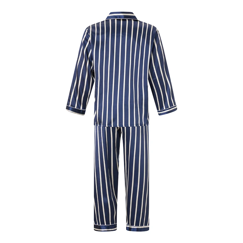 Men’s 2 Piece Satin Pajama Set Long Sleeve Striped Print Button Up Shirt + Pants Set Loungewear