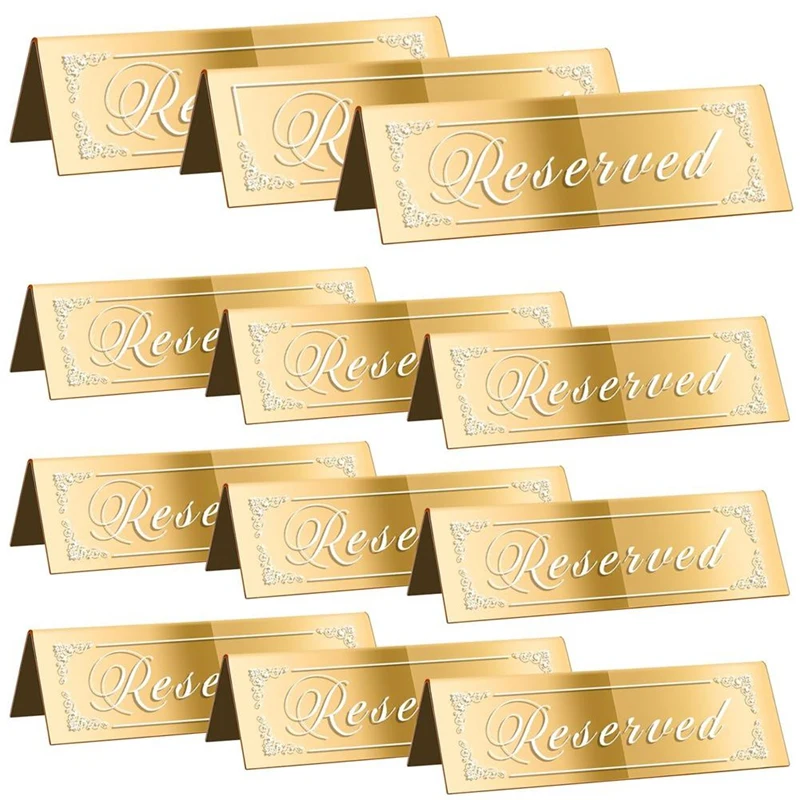 12PCS Reserved Table Signs, Gold Reserved Signs For Wedding, Acrylic Doubleside Reserved Seating Signs Guest Reservation