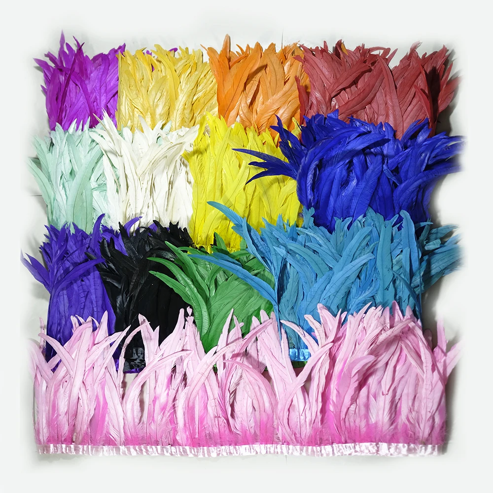Cinta de adorno de plumas de cola de gallo, adorno de plumas de faisán negro, artesanía, costura, decoración de carnaval, 25-30cm, 2M