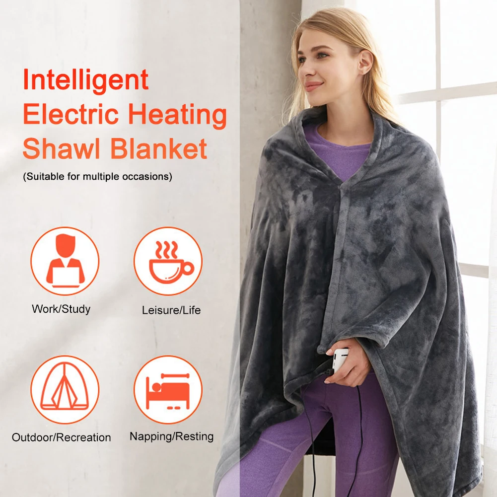 

USB Charging Heated Blanket Shawl 3 Heating Level Heated Shawl Throw Blanket Coral Velvet 9 Heated Areas for Outdoor Home Office