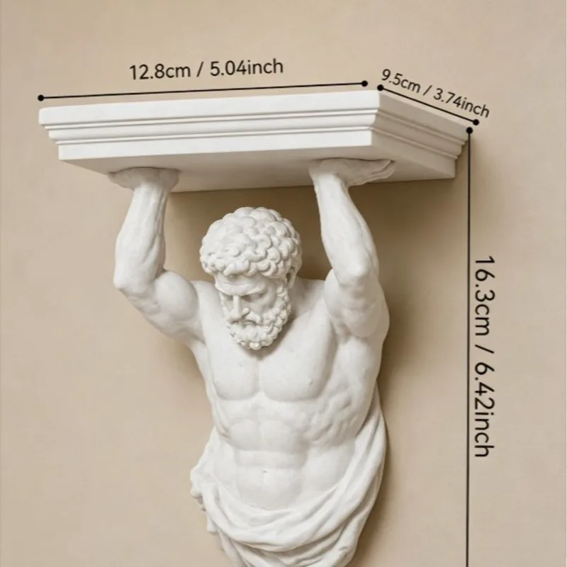12.8cm 3D Printed Atlas Statue, Shelf Holder White Greek Mythology, Man Figure Wall Mount Bracket, Home Living Room Decor Gift
