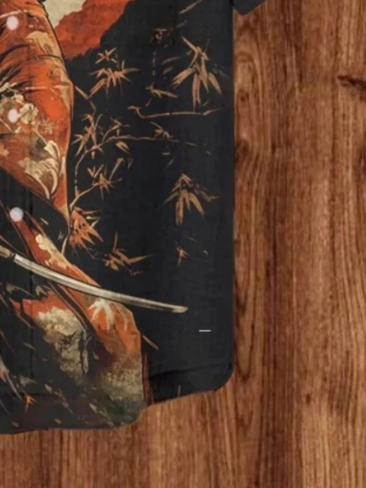 Męska koszula kimono z nadrukiem kota, miecza i grafiki Sword Art, krótki rękaw, koszulka 3D w stylu japońskim Budo, odzież męska retro, zapinana na guziki, stójka, modne topy.