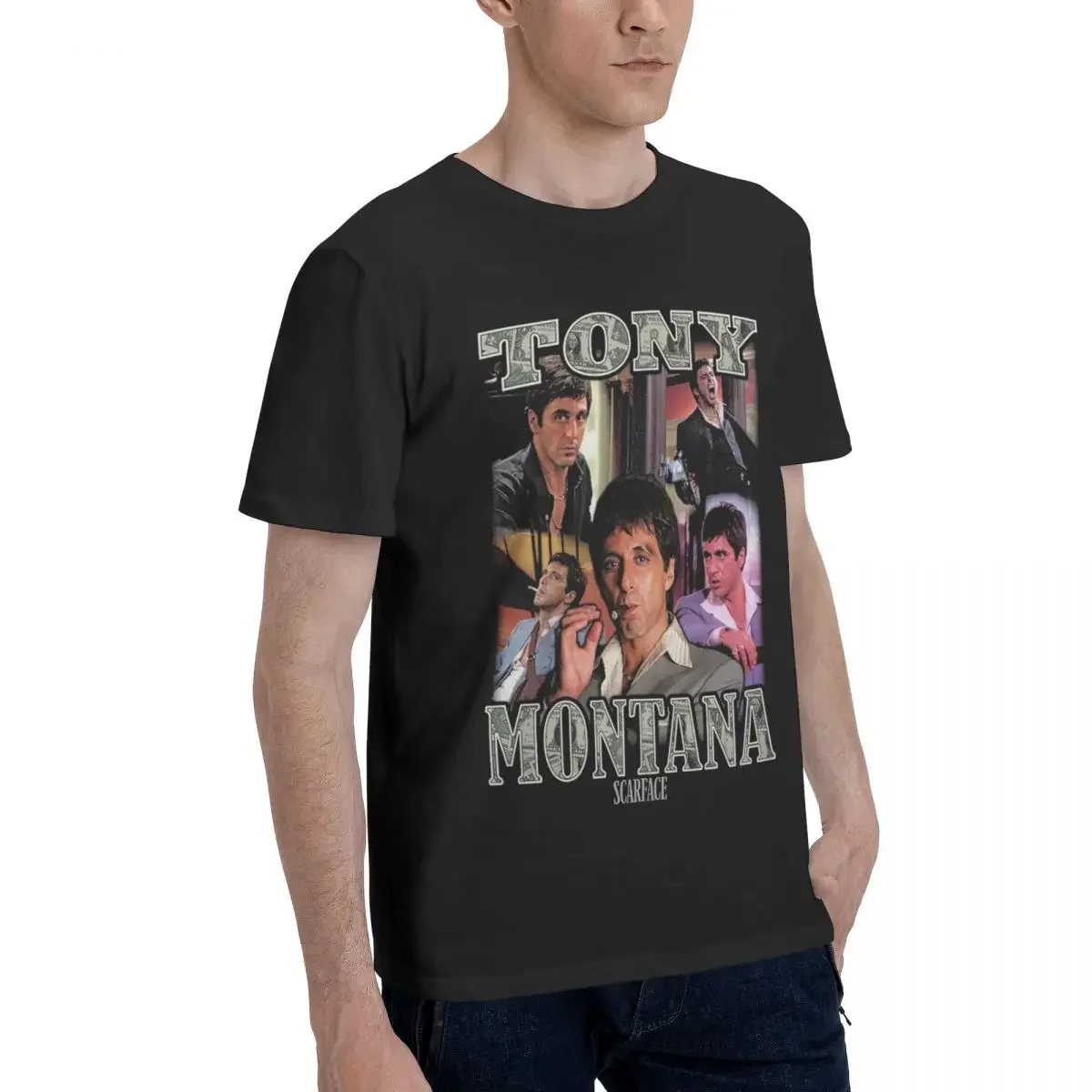 Vintage Movie Scarface Al Pacino Tony Montana Money Design Graphic T Shirt O-Neck Men Women Man Tee T-Shirts Short Sleeve