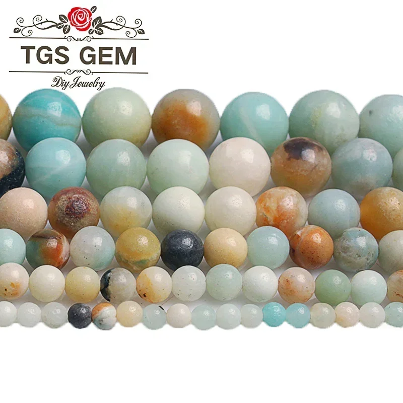 

Factory wholesale popular A-level natural mineral flower Amazon stone round loose bead jewelry accessories Etsyhandmadeselection