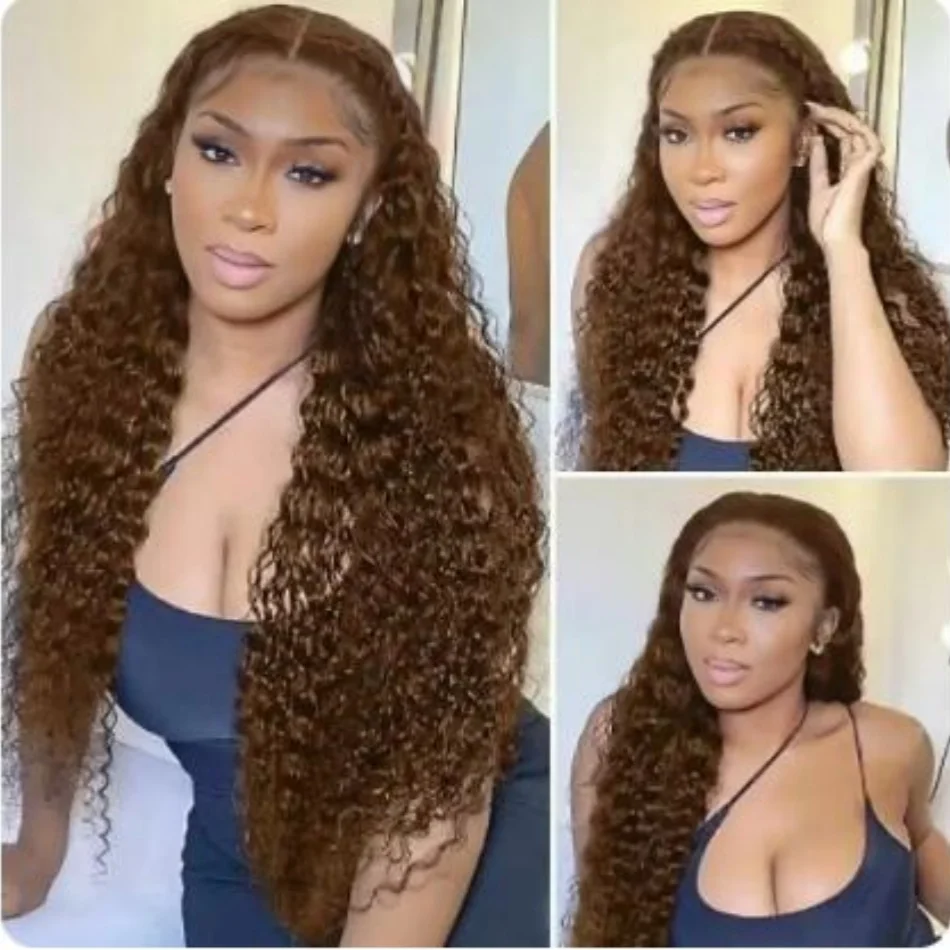 Chocolate Brown 13x6 Lace Front Wigs Glueless Kinly Curly Colored Human Hair Wigs On Sale 30 Inch Water Wave HD Lace Frontal Wig