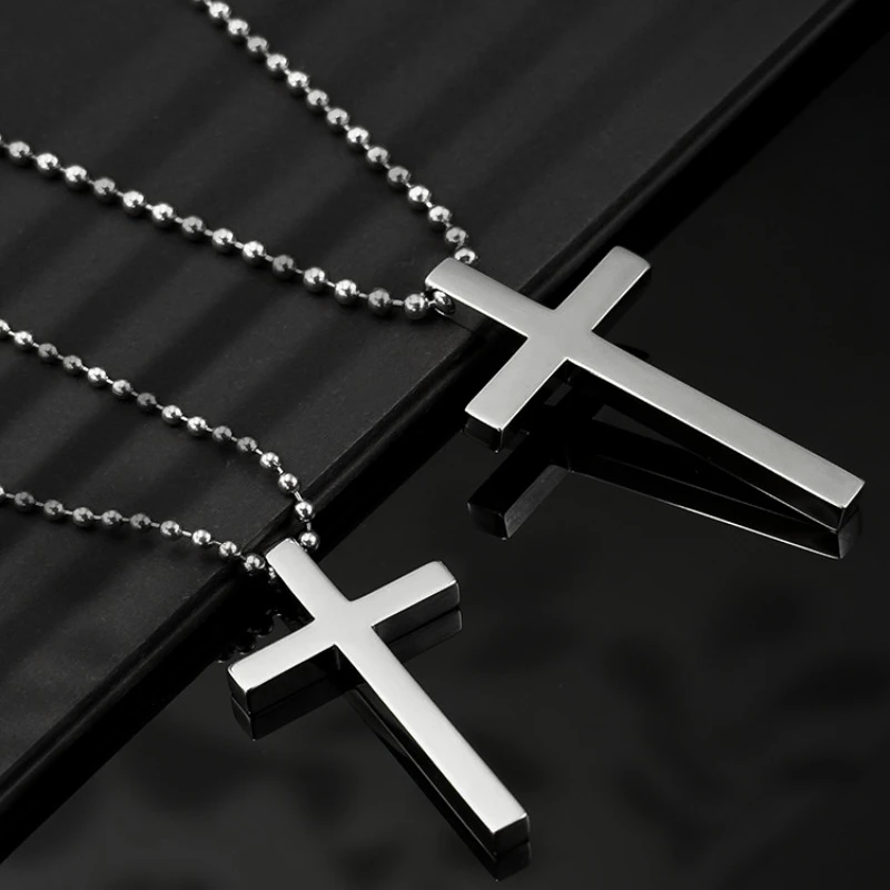 TA1 Pure Titanium Bead Box Chain Necklace Crosses Pendant Handmade Mirror Jewelry Polished Titanium Crosses DIY Necklaces Gift