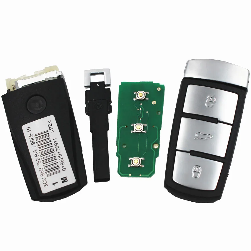 Ecusells 3 Buttons Half Smart Remote Car Key Fob for 3C0 959 752 BA 433mhz ID48 Chip for Passat B6 Magotan CC