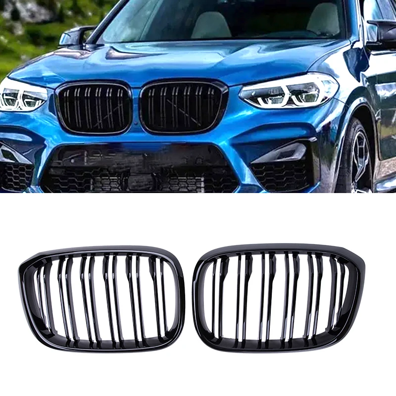 Gloss Black Car Front Grille Kidney Grill Double Slat For BMW X3 X4 G01 G02 G08 18-21 Racing Grills Auto Styling Accessories