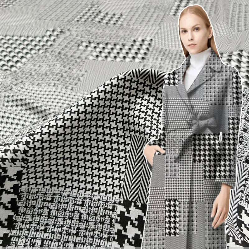 

Brand Houndstooth Puzzle Jacquard Apparel Fabric Spring Autumn Trench Coat Set Brocade Dress Cloth Per Meter