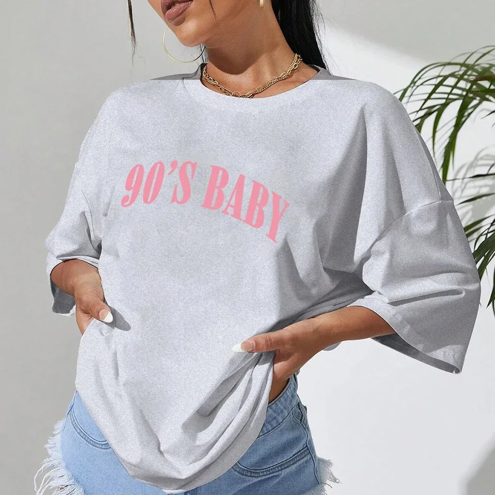 90's Baby Creativity Letter Cotton T-Shirts For Women Funny Oversize Tops Street Hip Hop Clothing All-math Female Short Sleeve