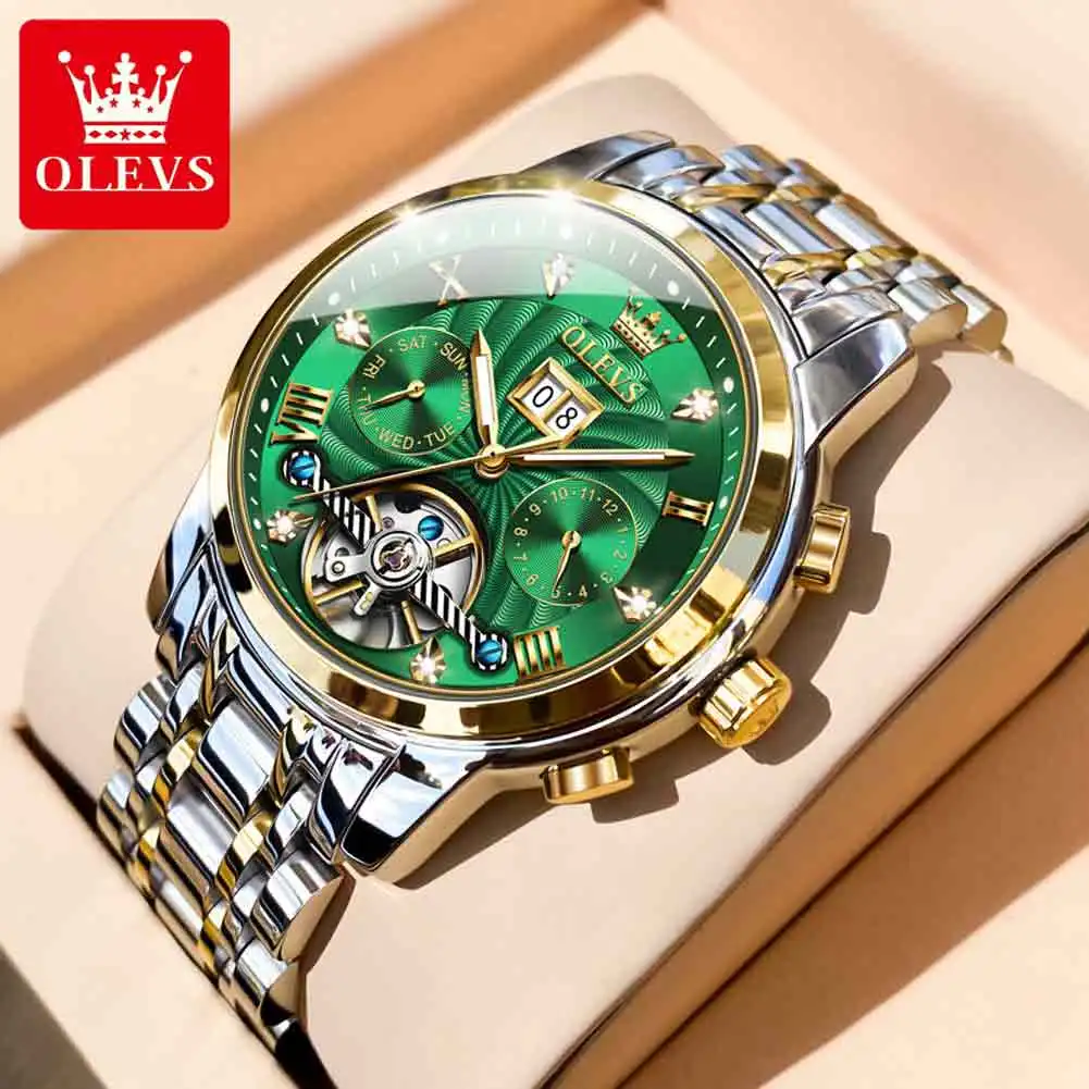 OLEVS 9910 Luxury Clock For Men Automatic Watch Waterproof Stainless Steel Mechanical Luminous Male Wristwatch