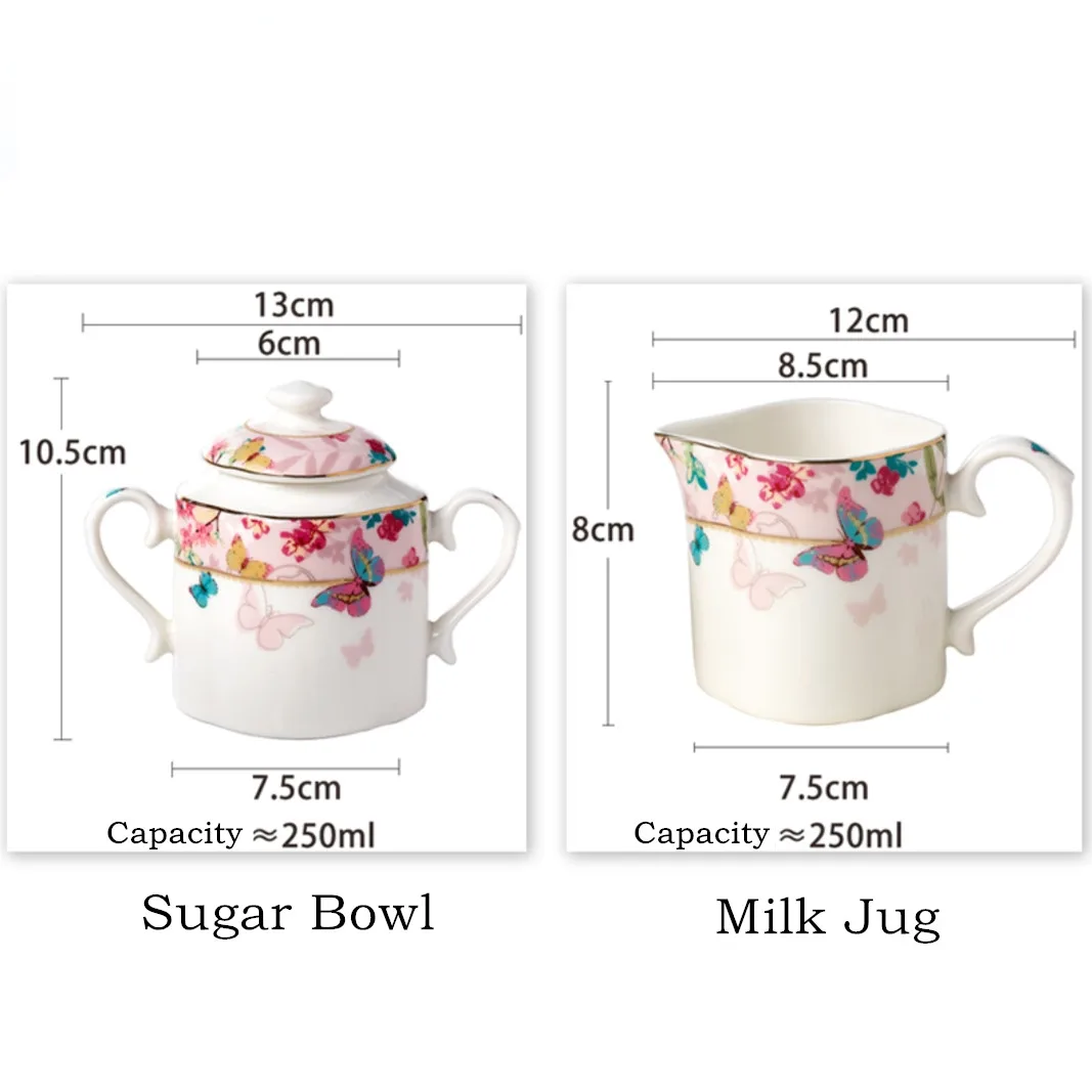 Porcelain Sugar Bowl and Milk Pot Set, Ceramic Pitcher, Kitchen Storage Container, Seasoning Box, Household Fashion, 2 Pieces