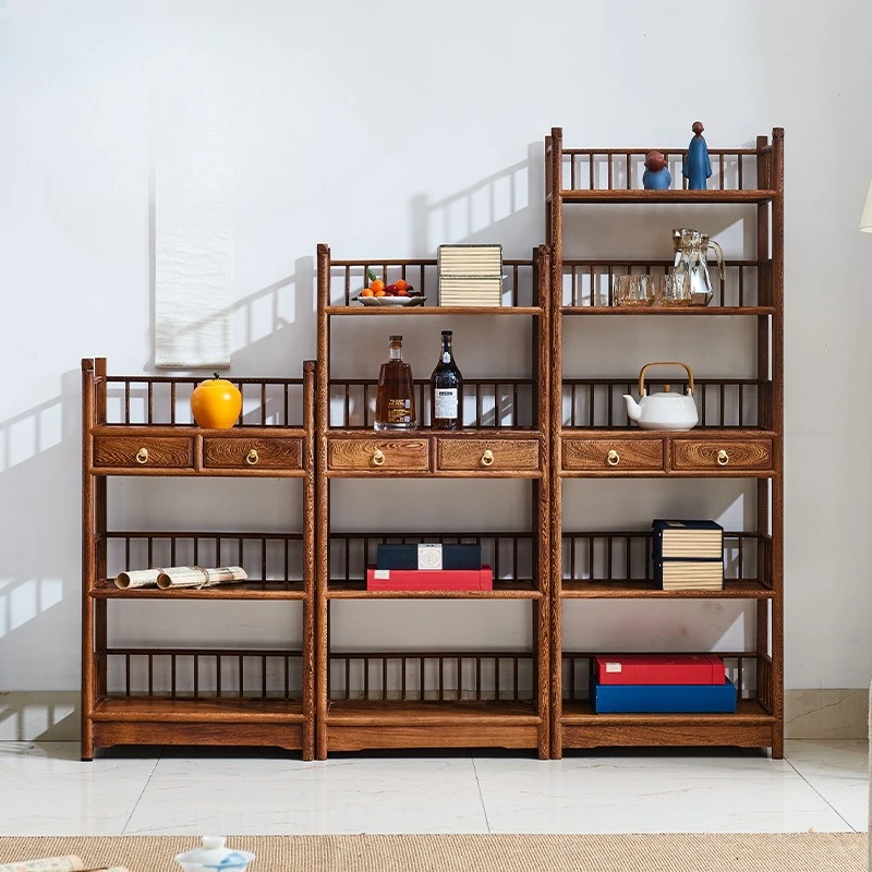 mahogany bookshelf, bookcase all solid wood antique dining side cabinet, chicken wing wood bookcase, new Chinese display