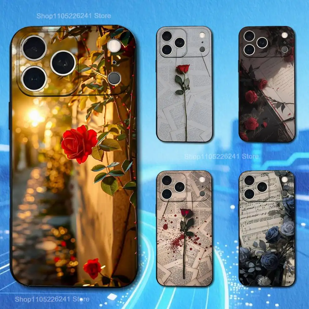 

Symbol Of Love Rose Art For iPhone 8,7,11,12,15,14,13,16,17,Plus,Pro Max,XS,X,XR,SE,Mini,Soft Silicone Black Case