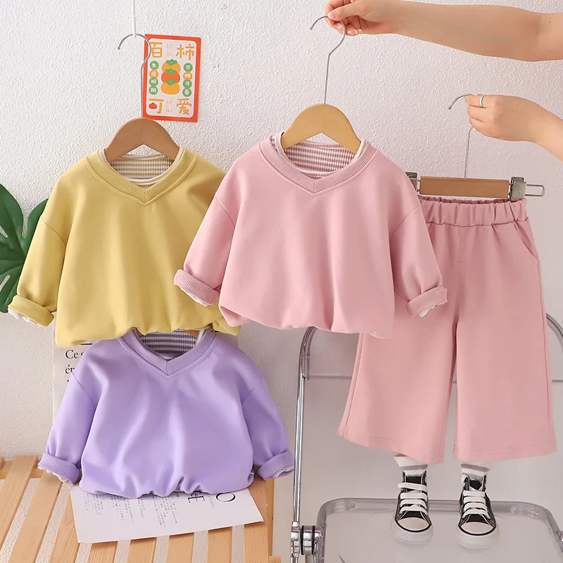 

Girls Clothes Sets Spring Autumn 2025 Children Cotton Sweatshirts Tops Pants 2pcs T-shirts Suit For Baby Tracksuits Kids Outfits