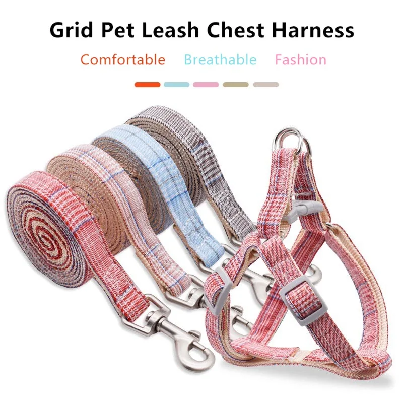 Pet Dog Large Lattice Traction Rope And Chest Harness Set For Small And Medium Sized Dogs Adjustable Pet Supplies Dog Rope