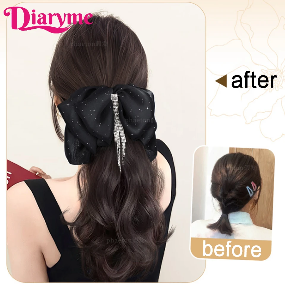 Ponytail Wig female Claw Clip Low Ponytail Extensions Synthetic Hair Wigs For Women Natural Bow Half Tied Tall Wavy Ponytail Hai