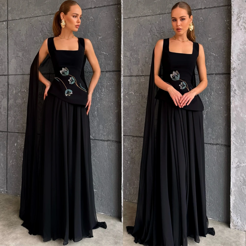 ชุดราตรีผ้าชีฟองเนื้อนุ่มแบบสั่งตัด ดีไซน์หรูหรา แขนกุด ทรงค็อกเทล พร้อมชายกระโปรงยาวลากพื้น เหมาะสำหรับโอกาสพิเศษ