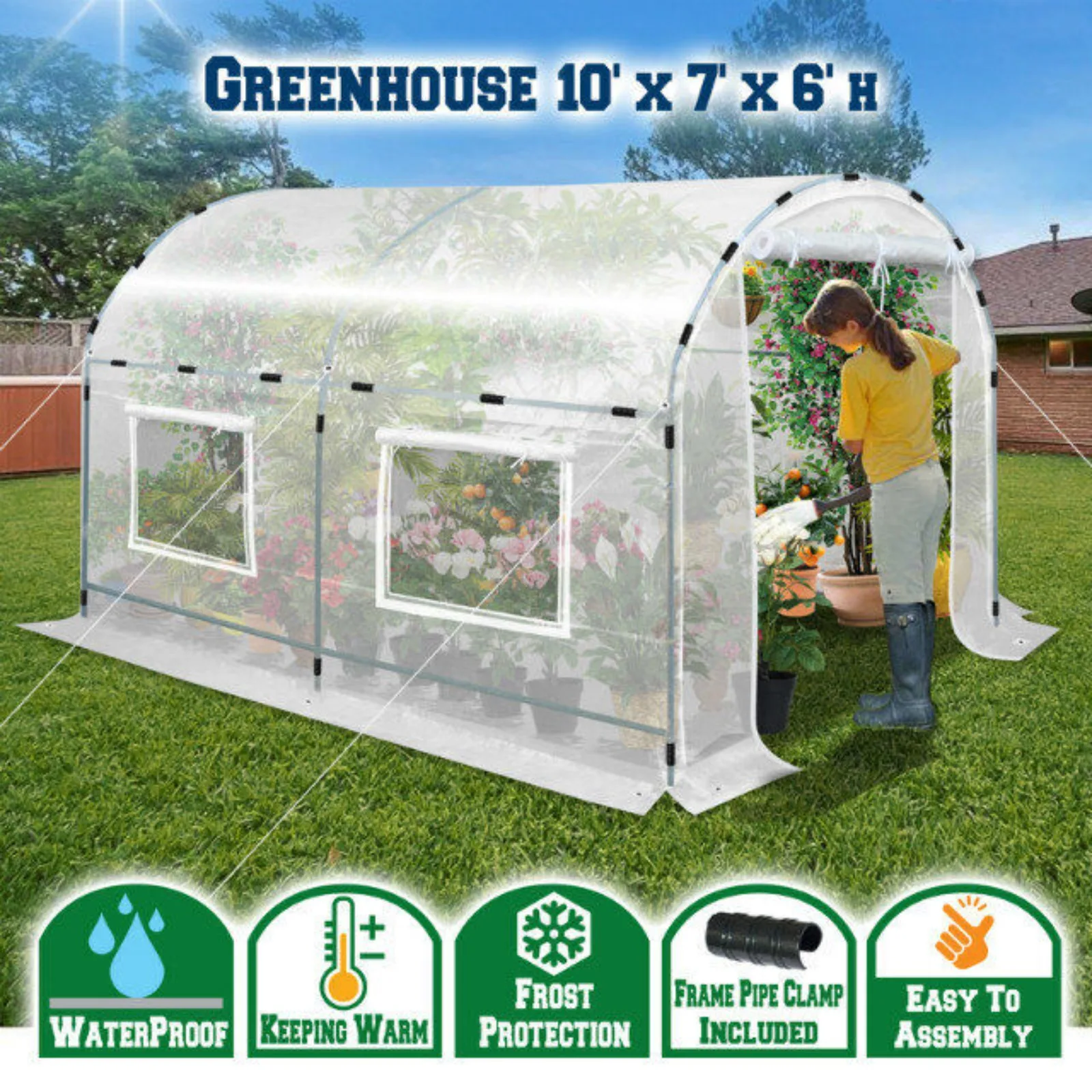 Half Transparent Larger Walk-In Plant Hot Greenhouse Garden Outdoor w ABS Clamps United States