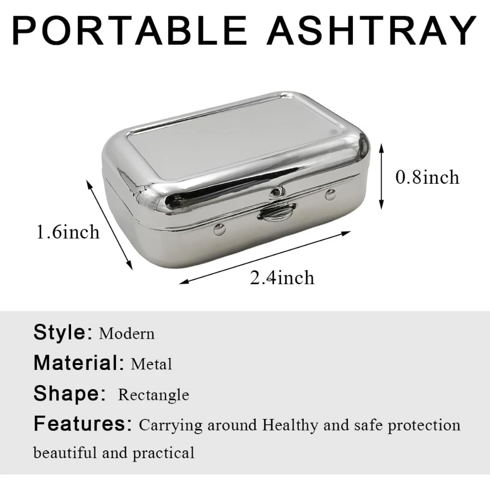 Mini Portable Ashtrays, Metal Pocket Dustproof Car Ash Tray with Lid, Compact Square Windproof Car Cigar Ashtrays view 2