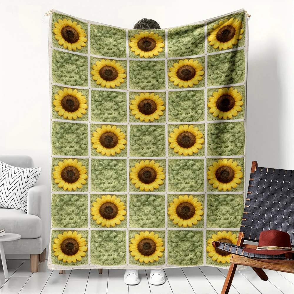 1PC Blanket Sunflower Mosaic pattern Flannel Thin blankets for Home Car Naps Camping Festival gifts for Elder four season use